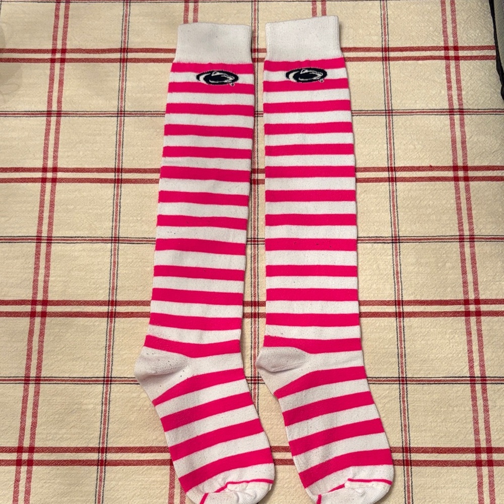 Pink and White PSU Striped Knee-High Socks